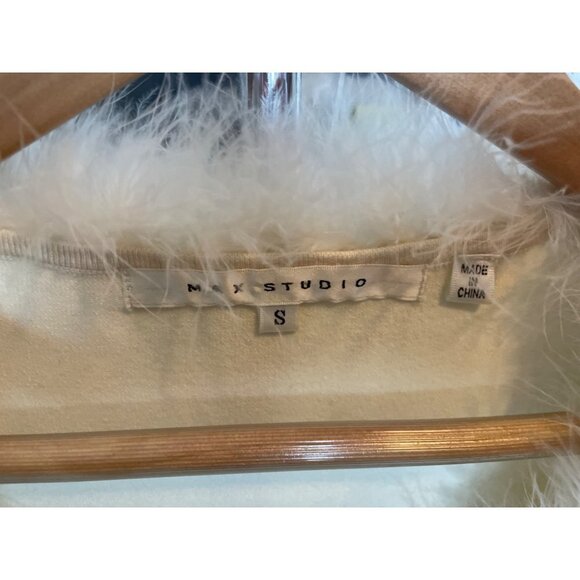 Max Studio Cream Knit Silk Blend Fitted Top with Feathery Boa Neckline Sz S - Picture 5 of 9